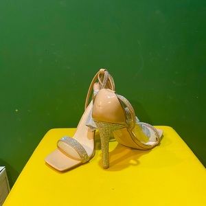 Special occasion ankle bedazzled ankle wrap nude dress shoes